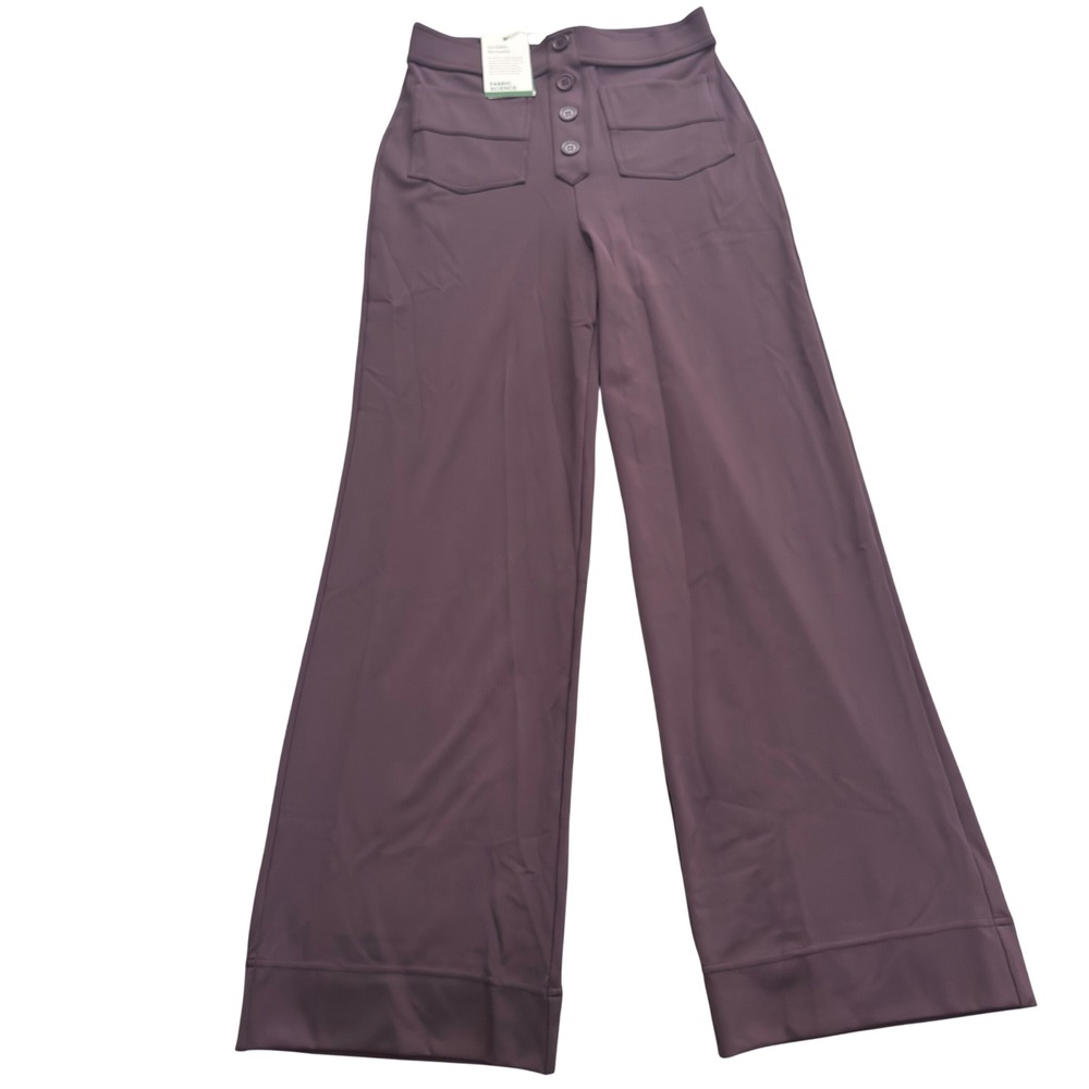 Halara Wide Leg High Waisted Button Fly Pants Plum Purple XS Petite pockets NWT